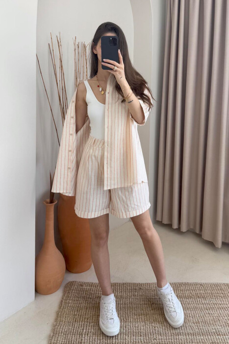 SHIRT+SHORTS SHINNY STRIPES WOMEN SET CREAM-ORANGE/KRPO - 3
