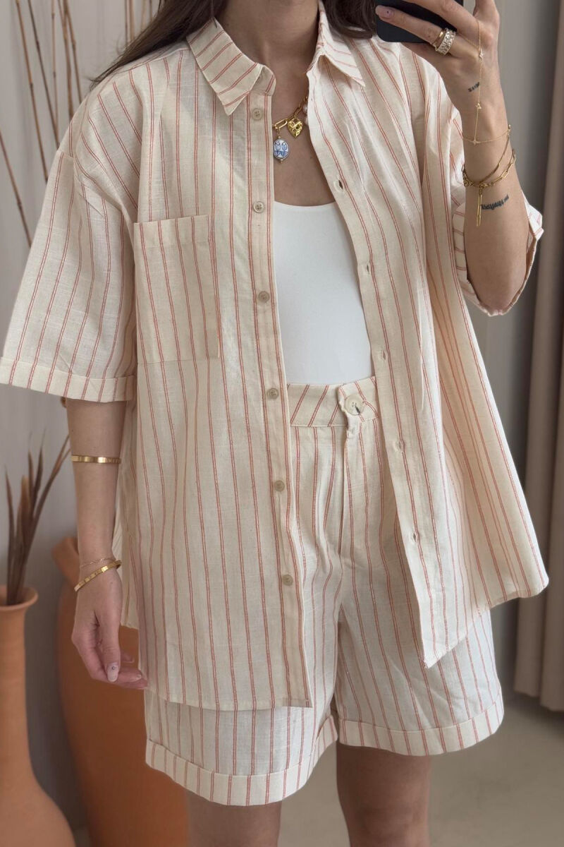 SHIRT+SHORTS SHINNY STRIPES WOMEN SET CREAM-ORANGE/KRPO - 4