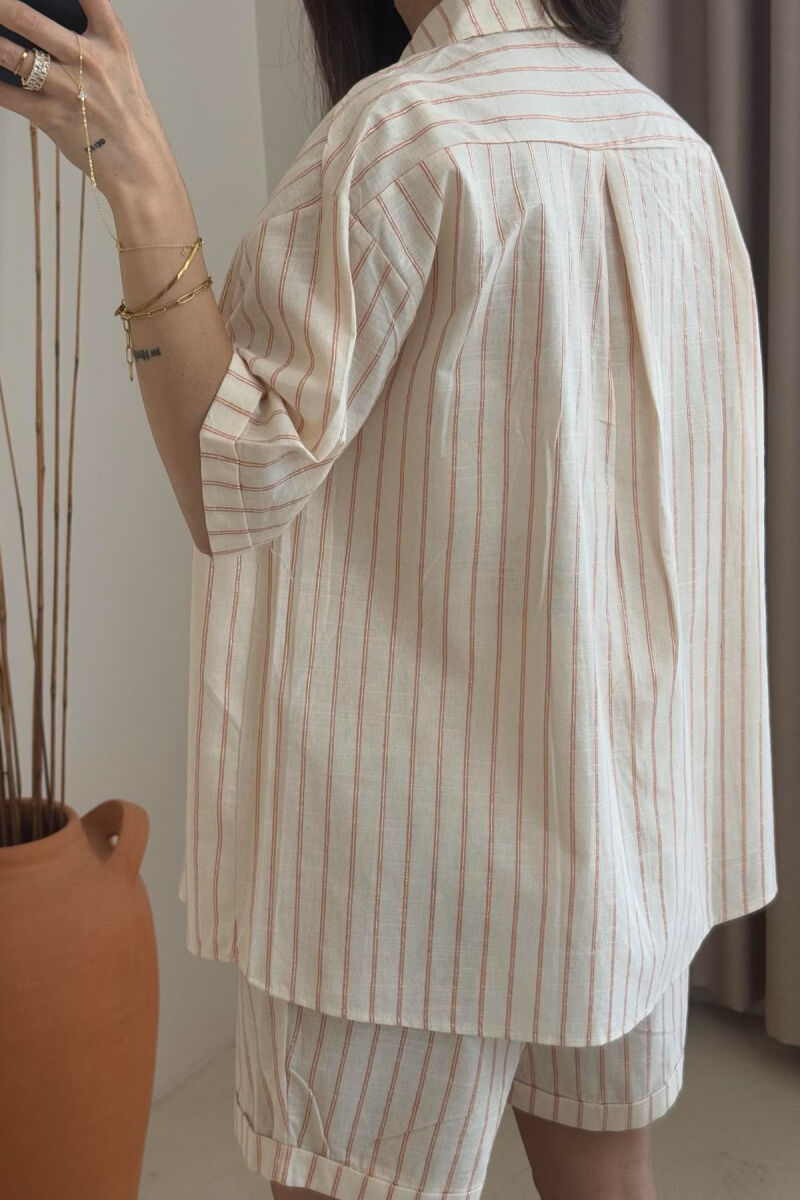 SHIRT+SHORTS SHINNY STRIPES WOMEN SET CREAM-ORANGE/KRPO - 5