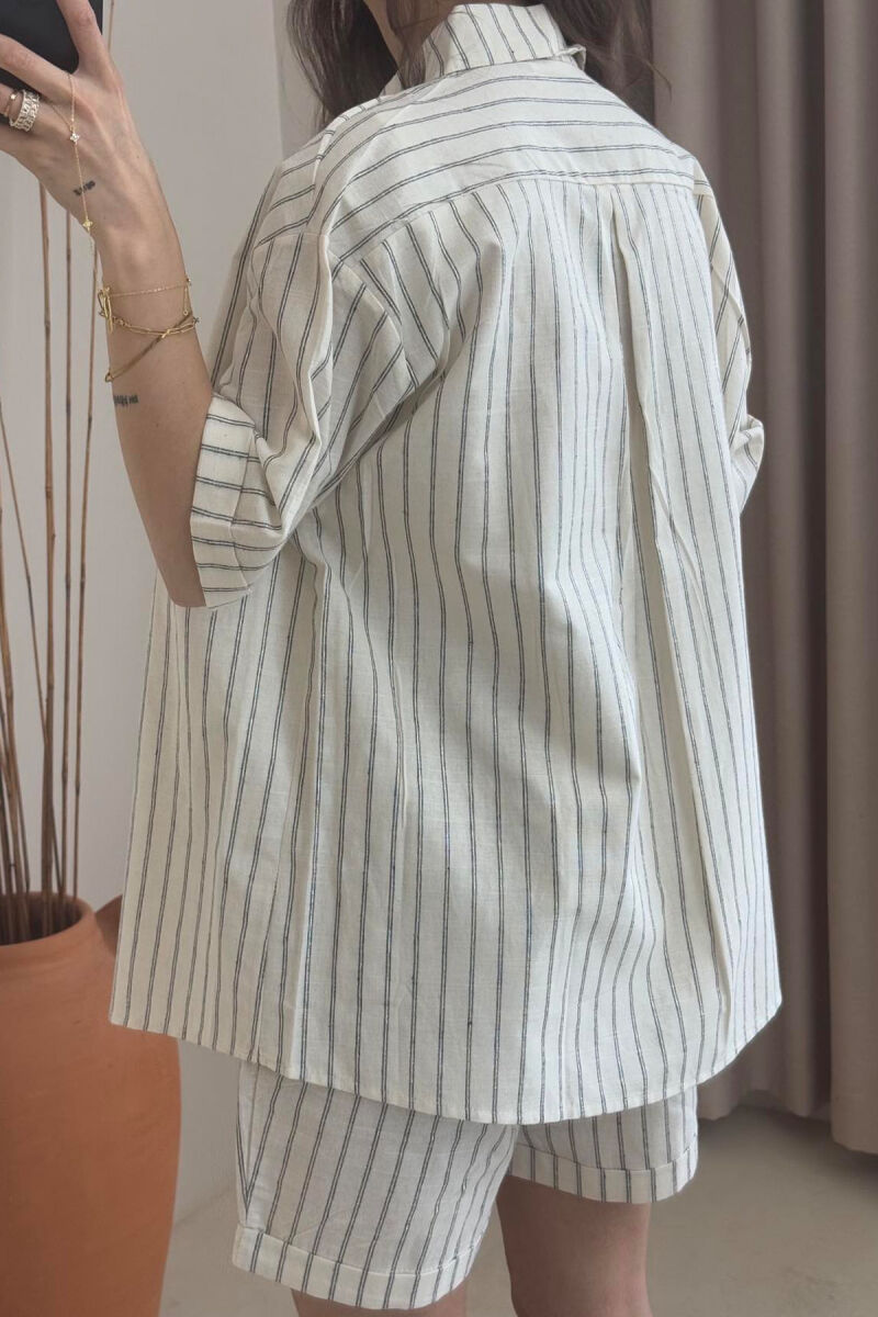 SHIRT+SHORTS SHINNY STRIPES WOMEN SET CREAM+GREY/KREM+GRI - 5