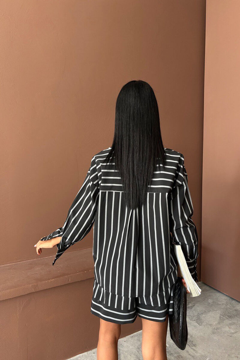 SHIRT+SHORTS SINGLE POCKET STRIPED WOMEN SET BLACK/ E ZEZE - 2