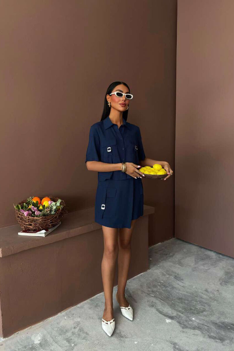 SHIRT+SKORT POCKETS DETAIL WOMEN SET DARK BLUE/BEE - 1