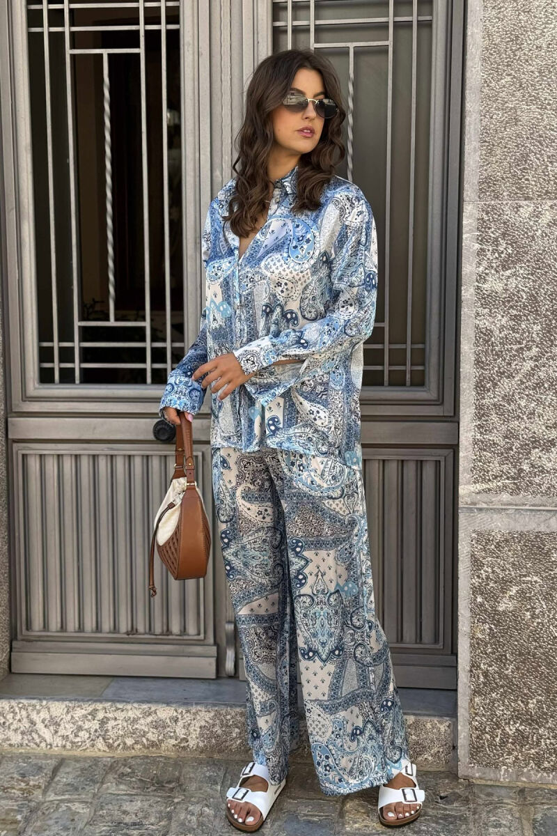 SHIRT+TROUSERS ABSTRACT DESIGN WOMEN SET LIGHTBLUE/BZ - 1