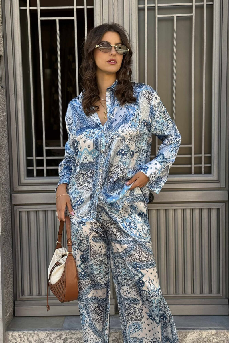 SHIRT+TROUSERS ABSTRACT DESIGN WOMEN SET LIGHTBLUE/BZ - 2