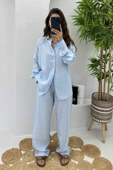 SHIRT+TROUSERS LACINGS ONE COLOR WOMEN SET BABY BLUE/BLU BY 