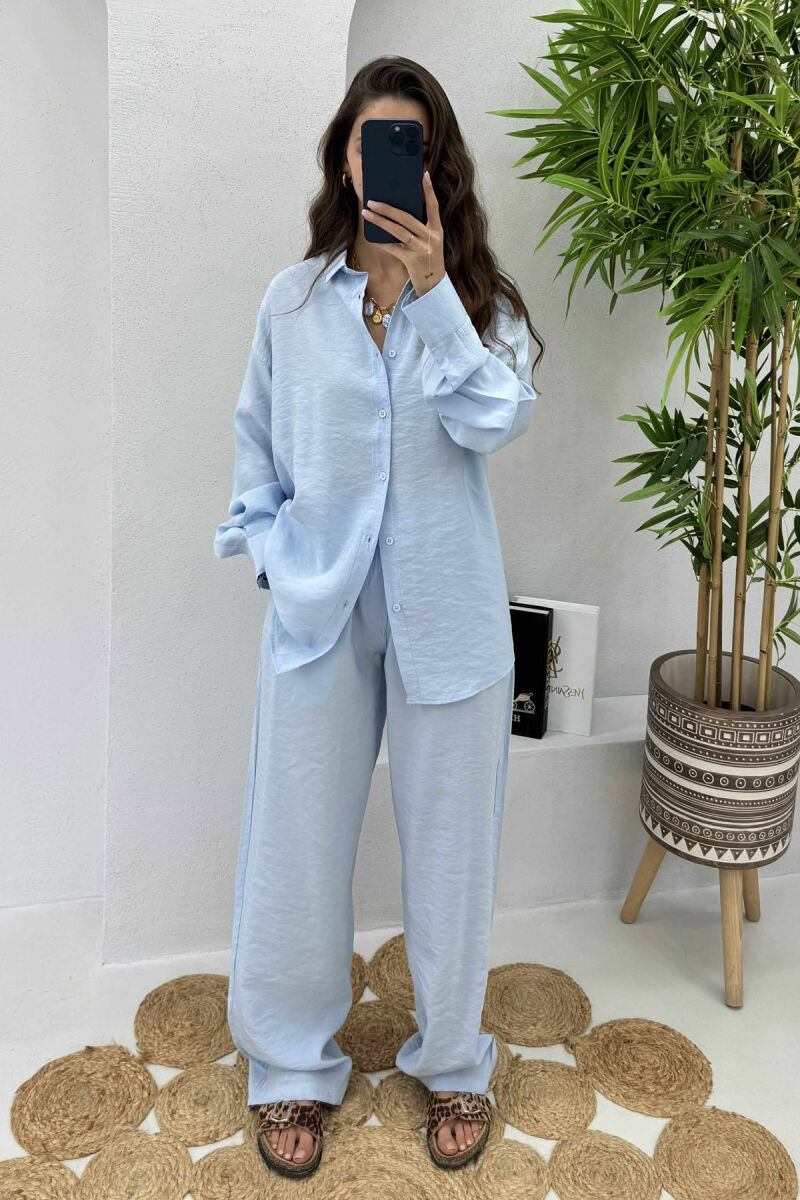 SHIRT+TROUSERS LACINGS ONE COLOR WOMEN SET BABY BLUE/BLU BY - 1