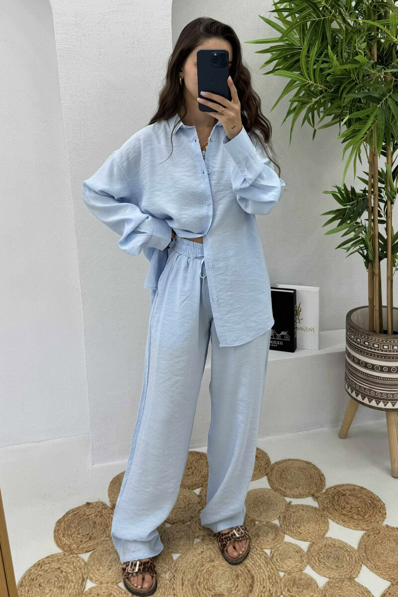 SHIRT+TROUSERS LACINGS ONE COLOR WOMEN SET BABY BLUE/BLU BY - 2