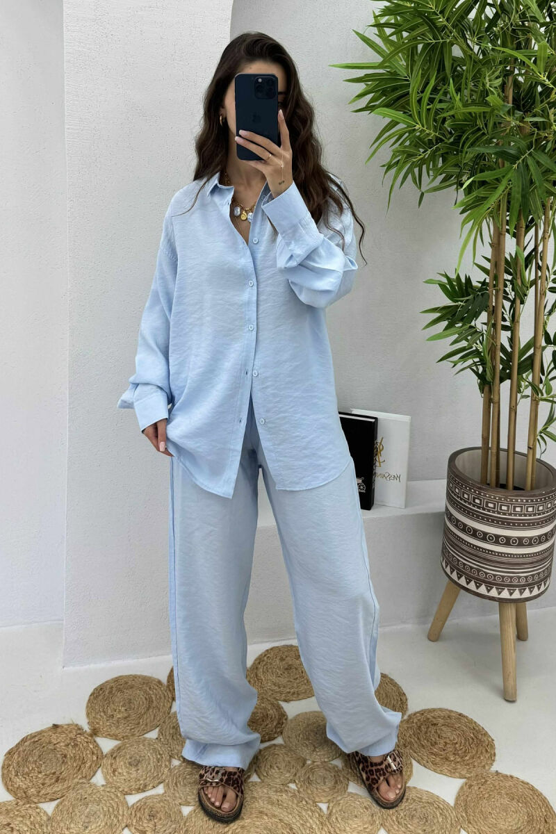 SHIRT+TROUSERS LACINGS ONE COLOR WOMEN SET BABY BLUE/BLU BY - 3