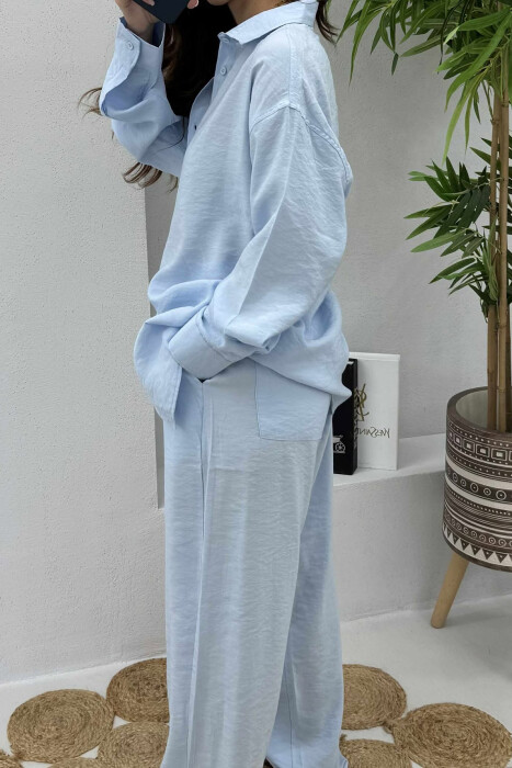 SHIRT+TROUSERS LACINGS ONE COLOR WOMEN SET BABY BLUE/BLU BY - 4