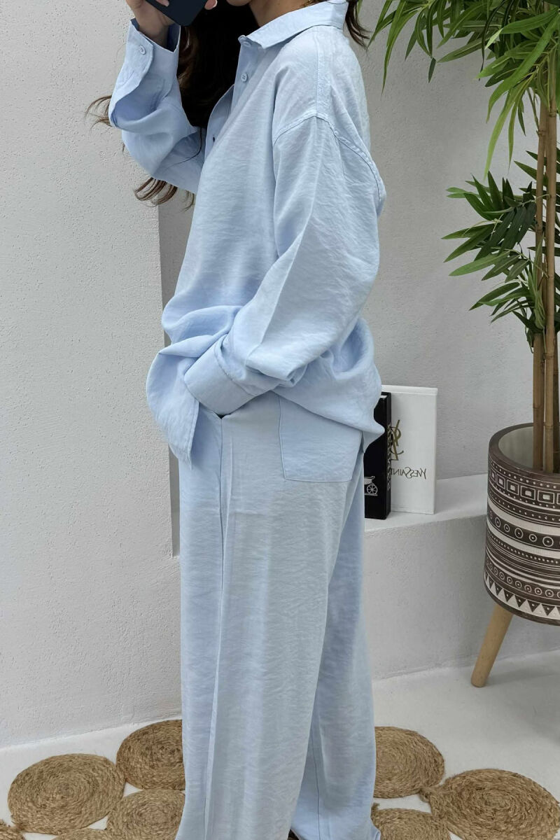 SHIRT+TROUSERS LACINGS ONE COLOR WOMEN SET BABY BLUE/BLU BY - 4
