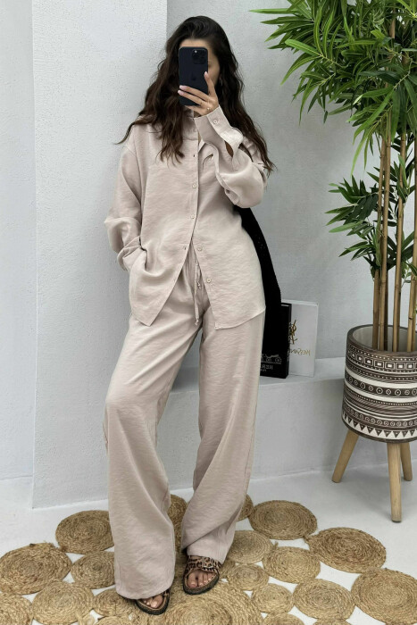 SHIRT+TROUSERS LACINGS ONE COLOR WOMEN SET BEIGE/BEZHE 