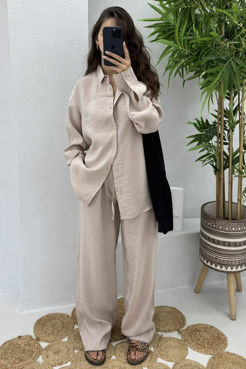 SHIRT+TROUSERS LACINGS ONE COLOR WOMEN SET BEIGE/BEZHE - 2