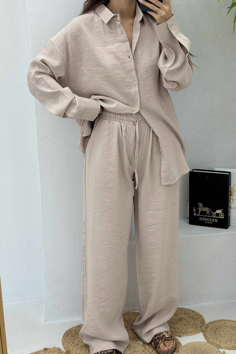 SHIRT+TROUSERS LACINGS ONE COLOR WOMEN SET BEIGE/BEZHE - 3