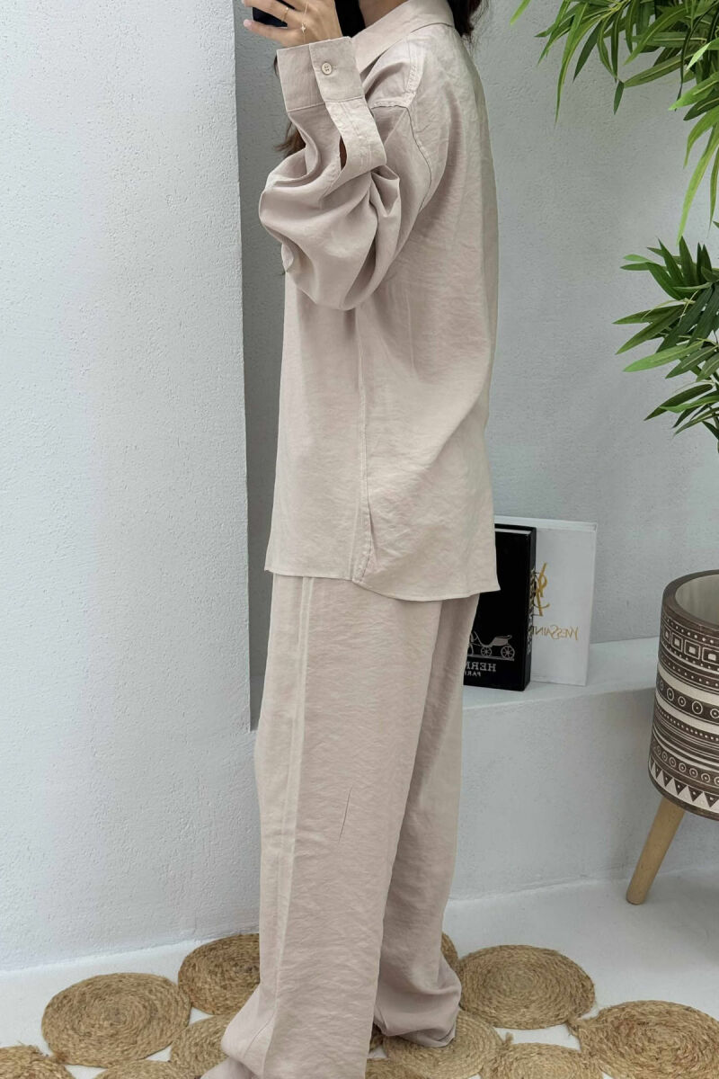 SHIRT+TROUSERS LACINGS ONE COLOR WOMEN SET BEIGE/BEZHE - 4