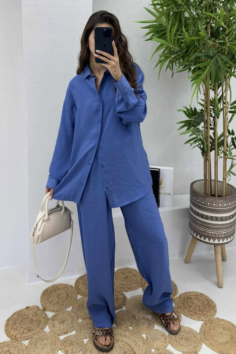 SHIRT+TROUSERS LACINGS ONE COLOR WOMEN SET BLUE/BLU 