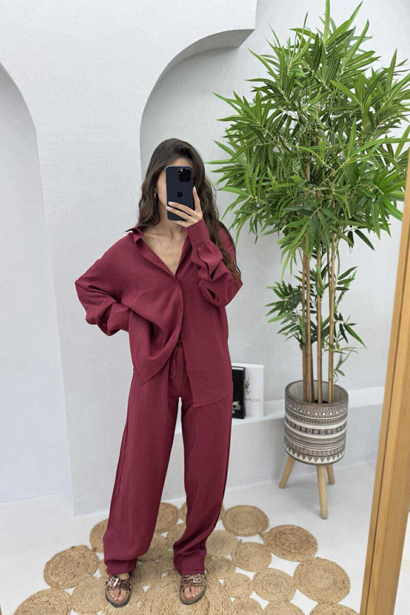 SHIRT+TROUSERS LACINGS ONE COLOR WOMEN SET BURGUNDY/VISHNJE - 2