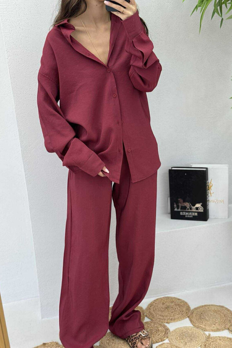 SHIRT+TROUSERS LACINGS ONE COLOR WOMEN SET BURGUNDY/VISHNJE - 3