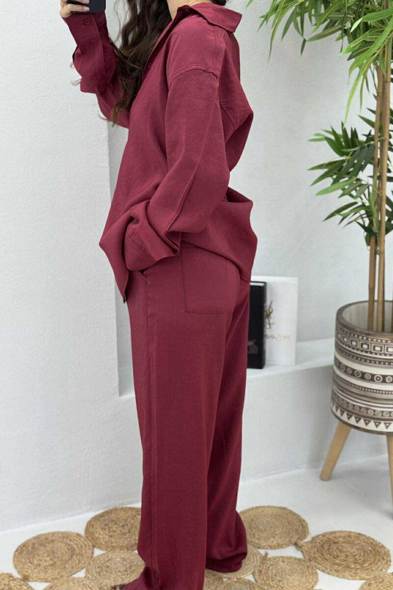 SHIRT+TROUSERS LACINGS ONE COLOR WOMEN SET BURGUNDY/VISHNJE - 4