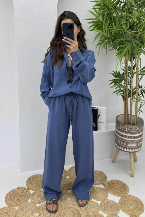 SHIRT+TROUSERS LACINGS ONE COLOR WOMEN SET DARK BLUE/BEE 