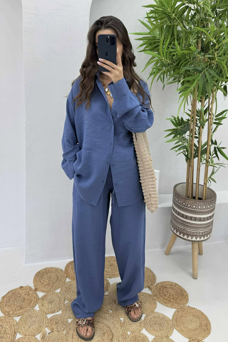 SHIRT+TROUSERS LACINGS ONE COLOR WOMEN SET DARK BLUE/BEE - 2