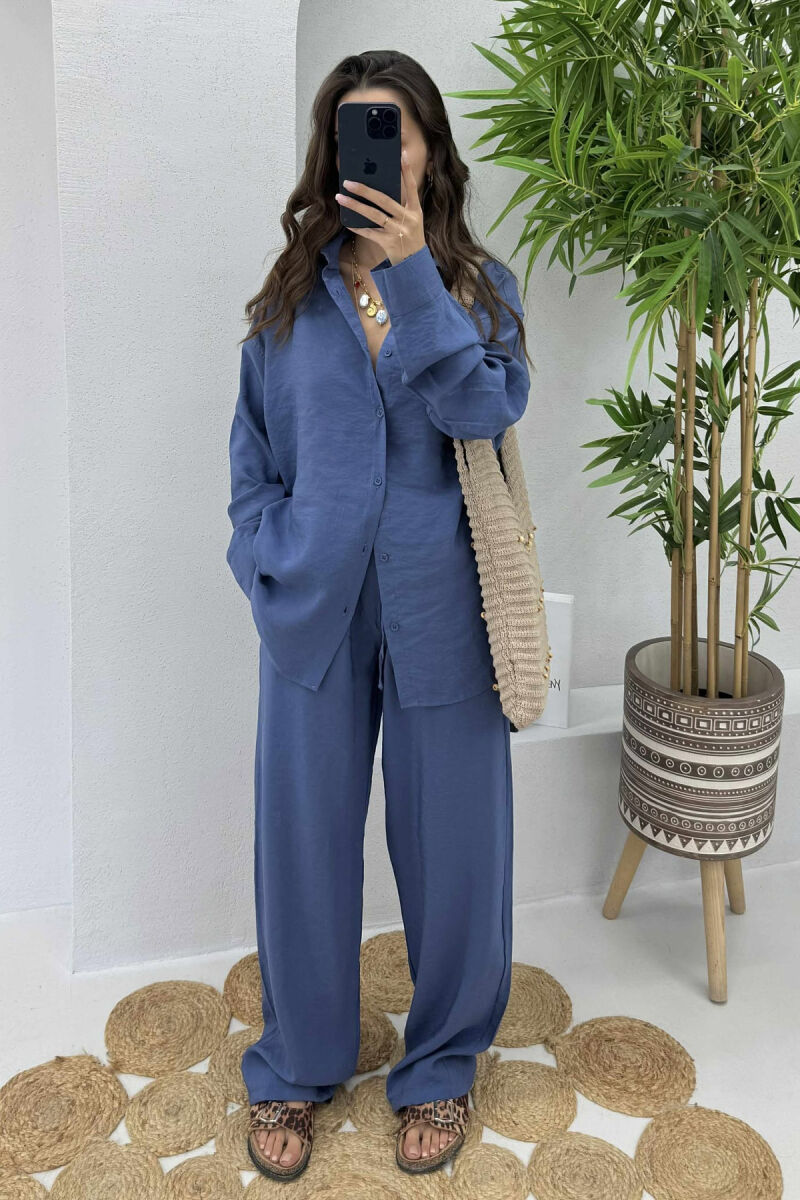 SHIRT+TROUSERS LACINGS ONE COLOR WOMEN SET DARK BLUE/BEE - 3