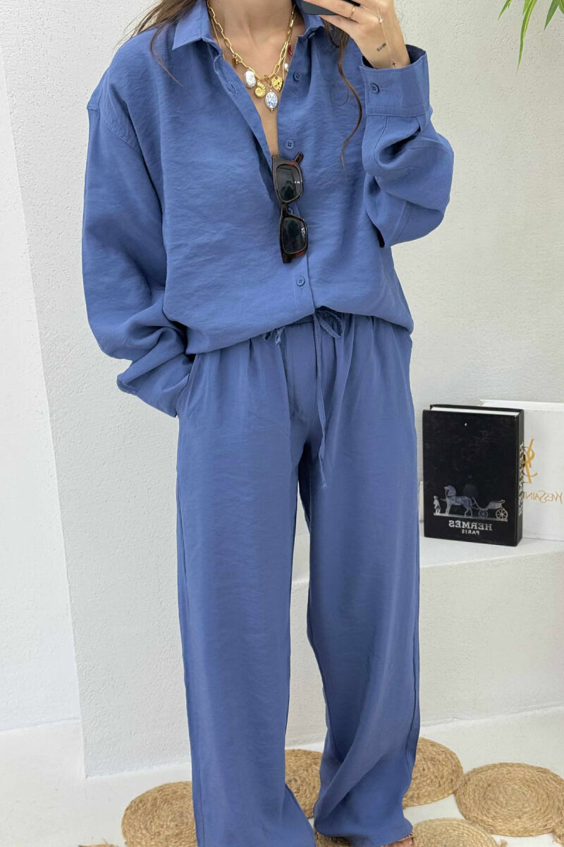 SHIRT+TROUSERS LACINGS ONE COLOR WOMEN SET DARK BLUE/BEE - 4