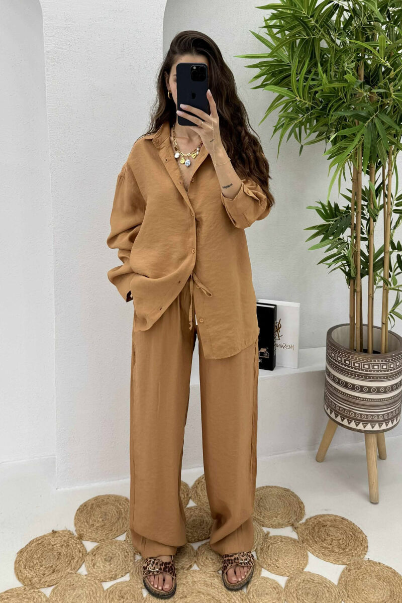 SHIRT+TROUSERS LACINGS ONE COLOR WOMEN SET LIGHT BROWN/KAZB - 2