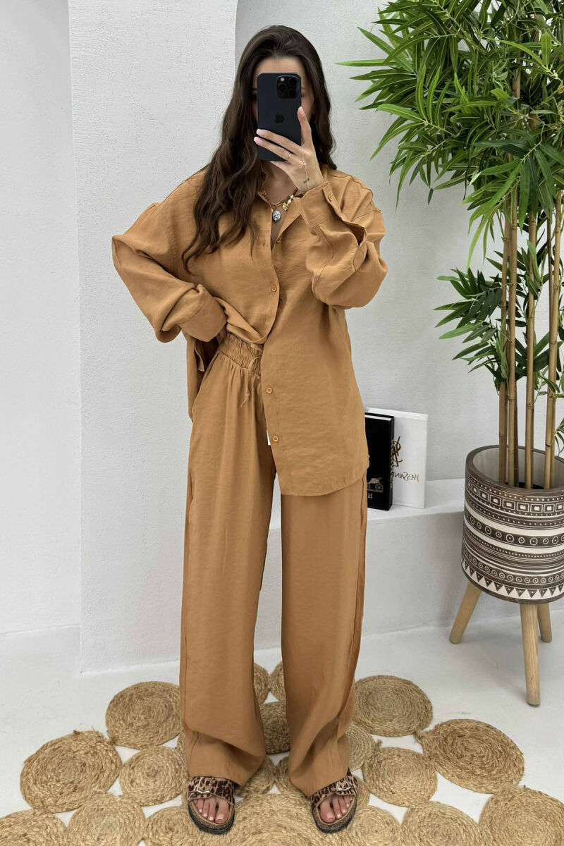 SHIRT+TROUSERS LACINGS ONE COLOR WOMEN SET LIGHT BROWN/KAZB - 3