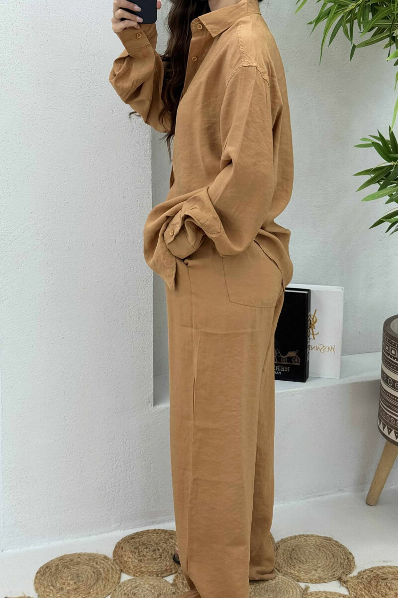 SHIRT+TROUSERS LACINGS ONE COLOR WOMEN SET LIGHT BROWN/KAZB - 4