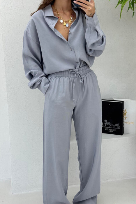 SHIRT+TROUSERS LACINGS ONE COLOR WOMEN SET LIGHT GREY/GZ - 2