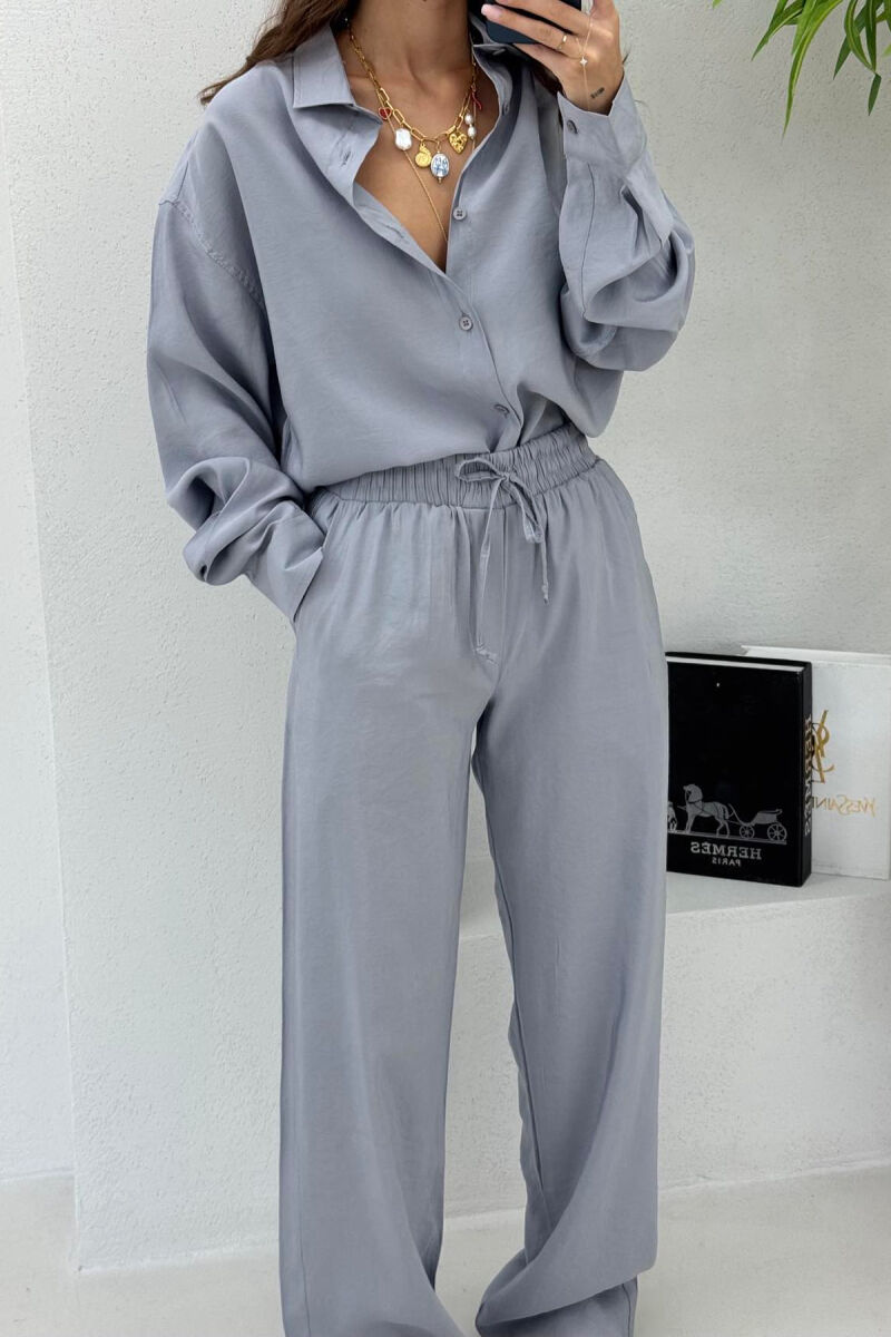 SHIRT+TROUSERS LACINGS ONE COLOR WOMEN SET LIGHT GREY/GZ - 2