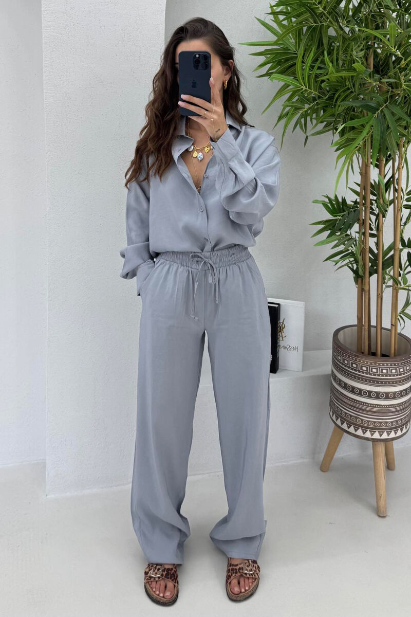SHIRT+TROUSERS LACINGS ONE COLOR WOMEN SET LIGHT GREY/GZ - 3
