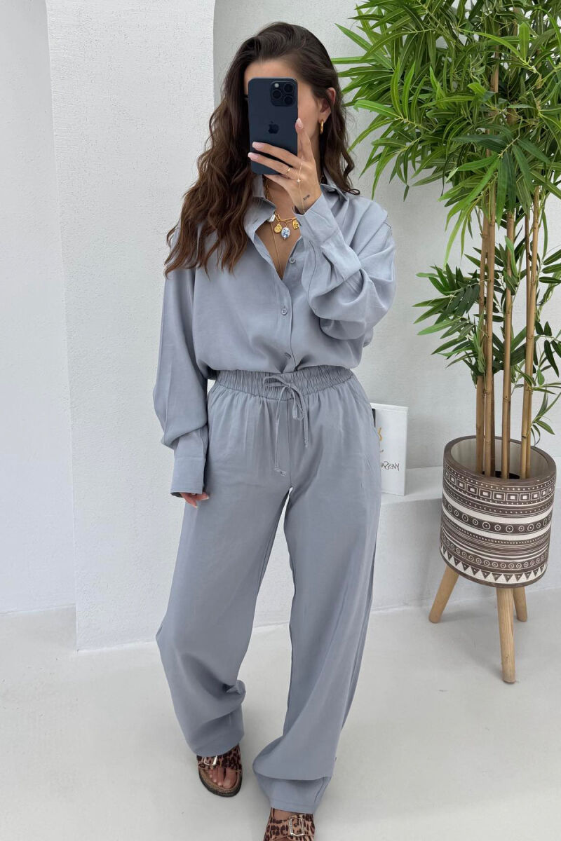 SHIRT+TROUSERS LACINGS ONE COLOR WOMEN SET LIGHT GREY/GZ - 4