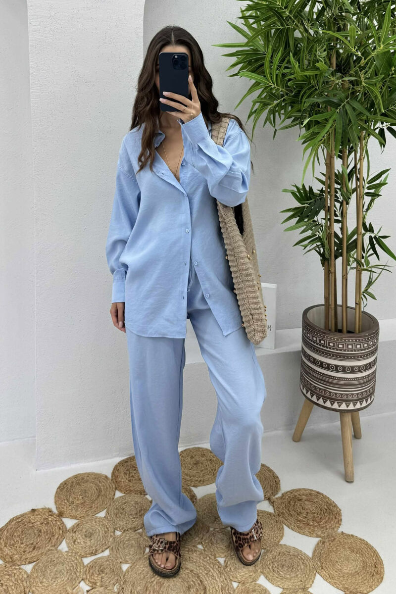 SHIRT+TROUSERS LACINGS ONE COLOR WOMEN SET LIGHTBLUE/BZ - 1