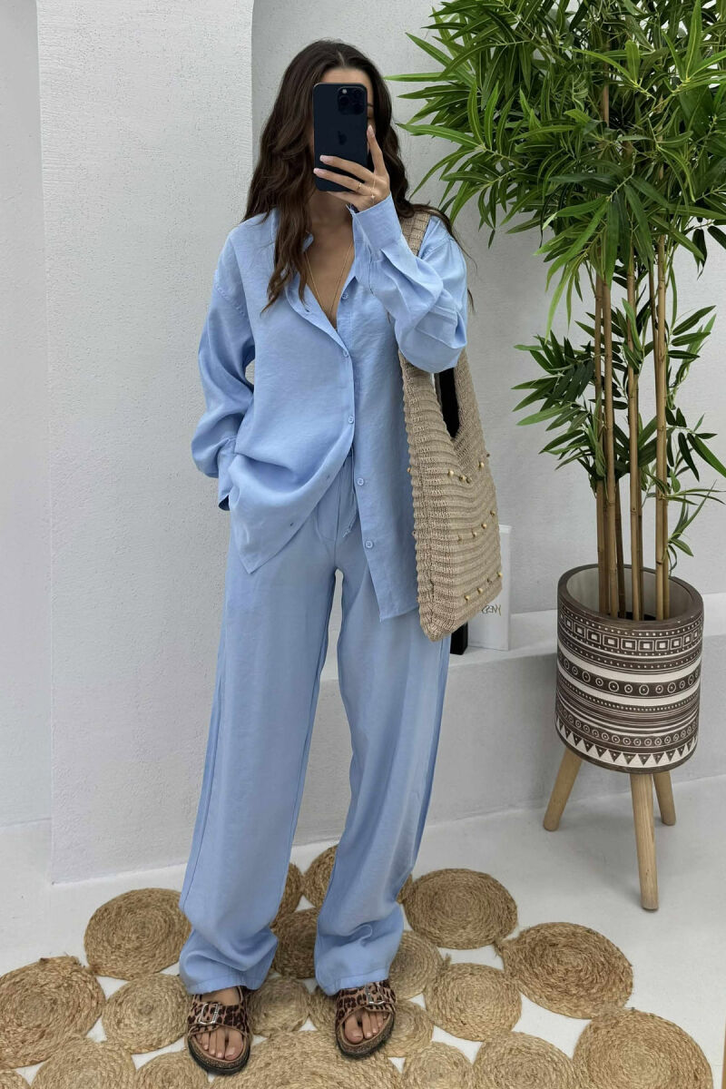 SHIRT+TROUSERS LACINGS ONE COLOR WOMEN SET LIGHTBLUE/BZ - 2