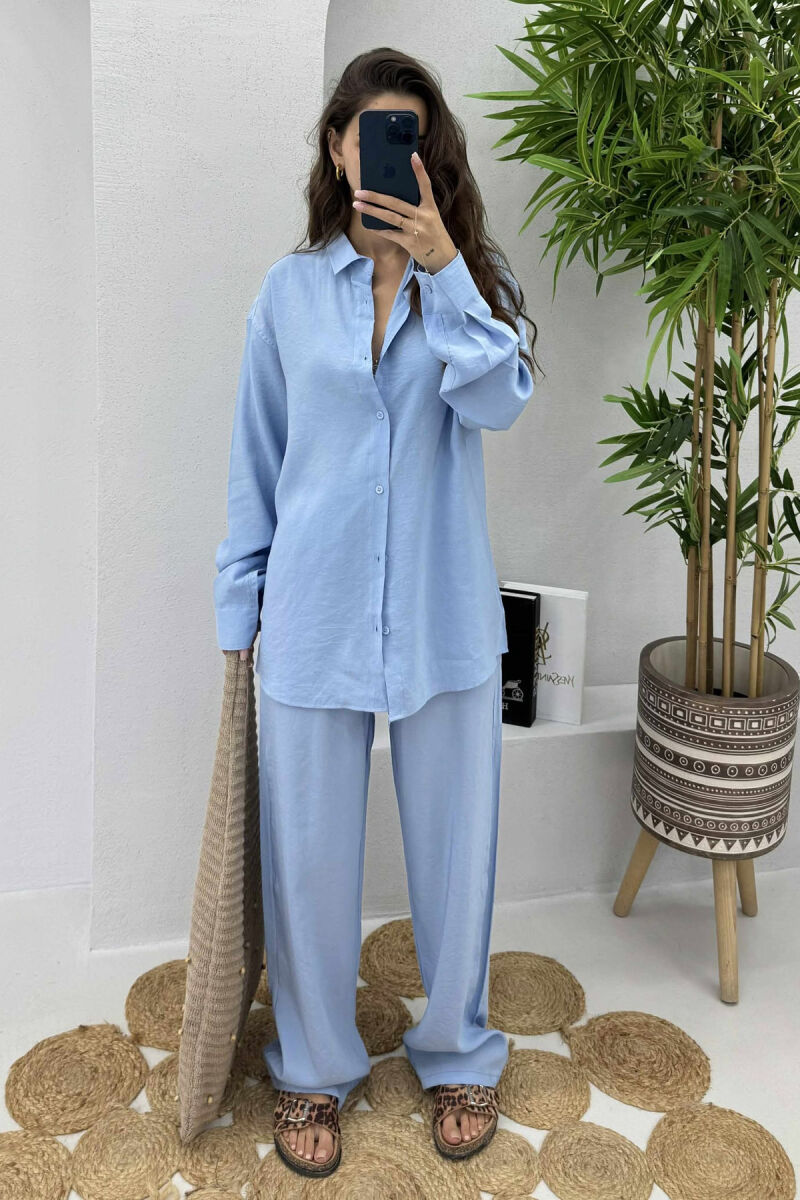 SHIRT+TROUSERS LACINGS ONE COLOR WOMEN SET LIGHTBLUE/BZ - 3