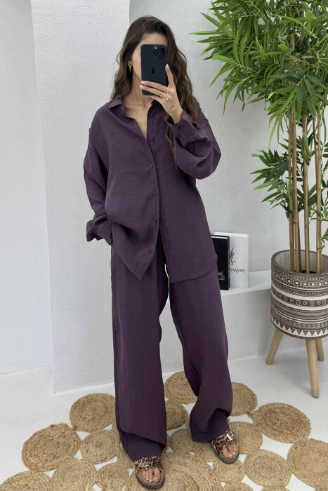 SHIRT+TROUSERS LACINGS ONE COLOR WOMEN SET PURPLE/LEJLA 