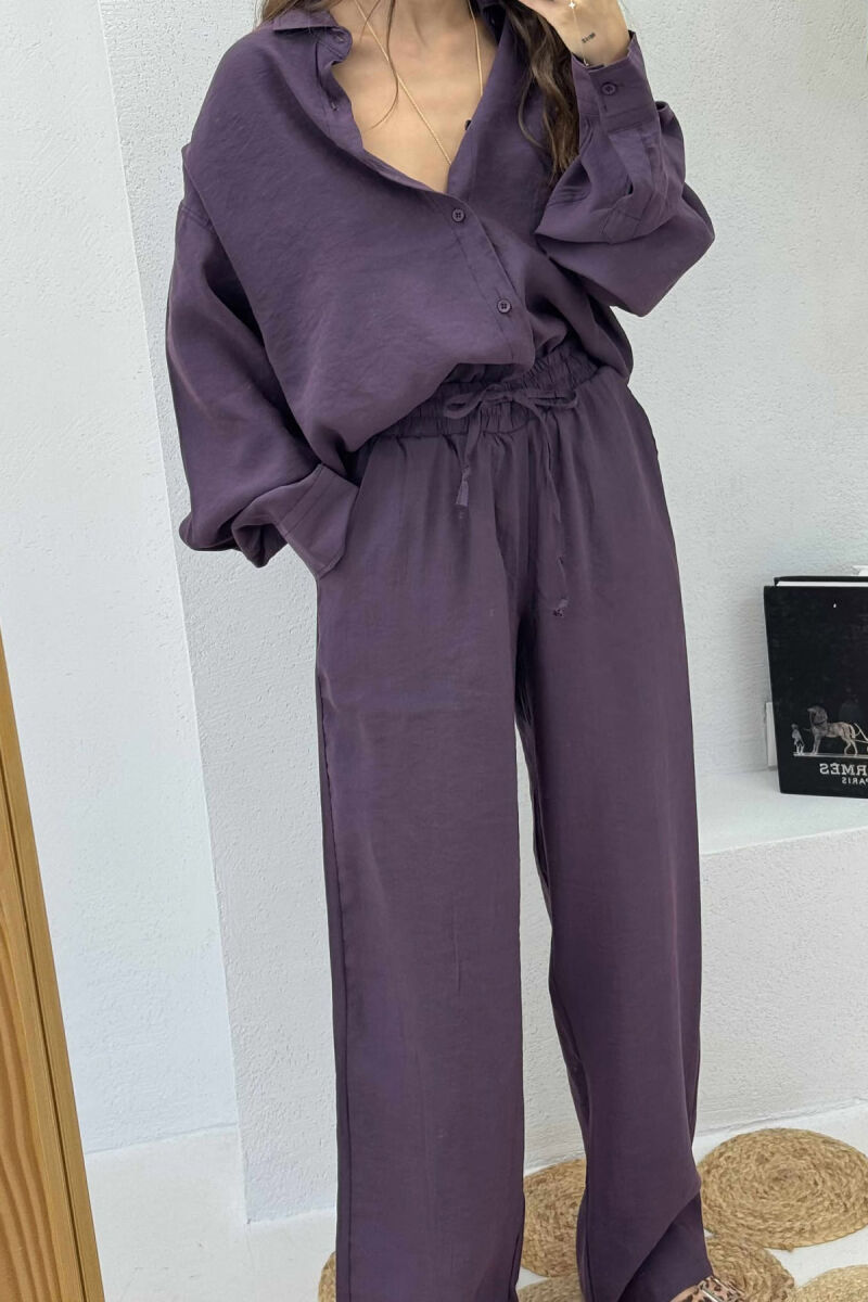 SHIRT+TROUSERS LACINGS ONE COLOR WOMEN SET PURPLE/LEJLA - 4