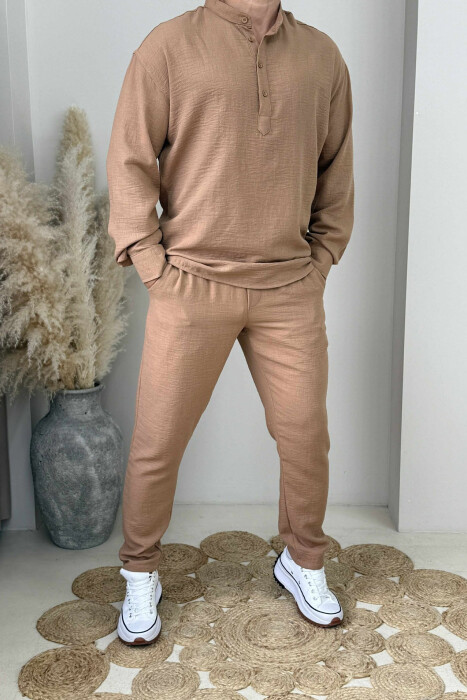 SHIRT+TROUSERS ONE COLOR MEN SET BROWN/KAFE - 1