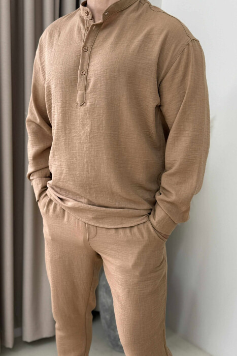 SHIRT+TROUSERS ONE COLOR MEN SET BROWN/KAFE - 2