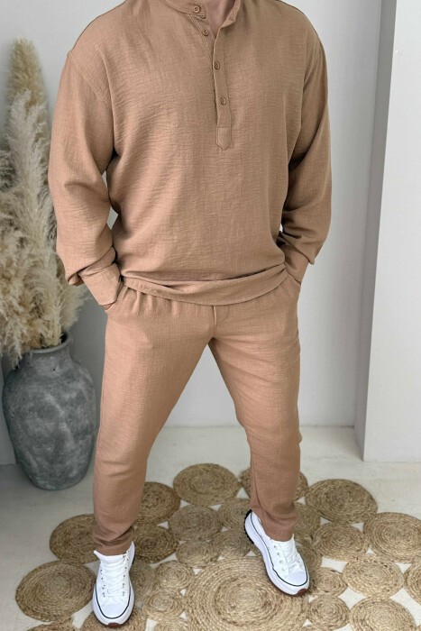 SHIRT+TROUSERS ONE COLOR MEN SET BROWN/KAFE - 3