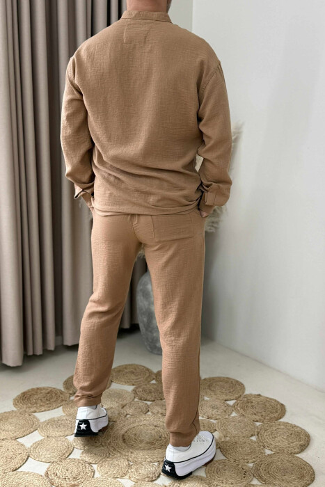 SHIRT+TROUSERS ONE COLOR MEN SET BROWN/KAFE - 4
