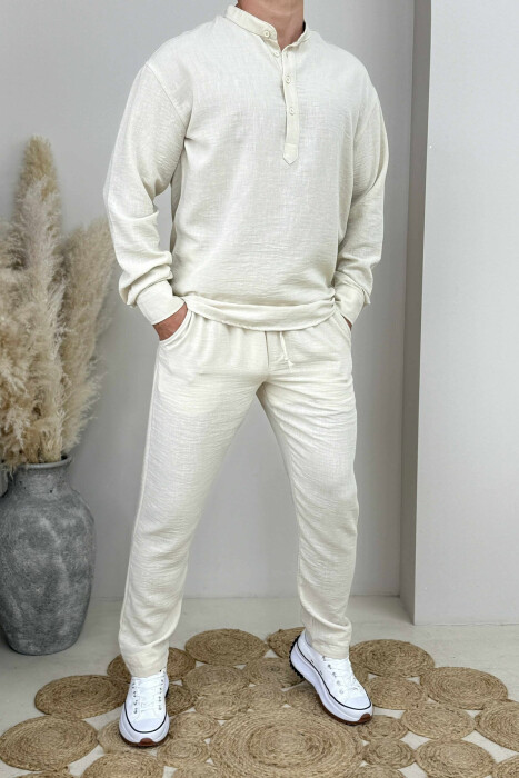 SHIRT+TROUSERS ONE COLOR MEN SET CREAM/KREM 