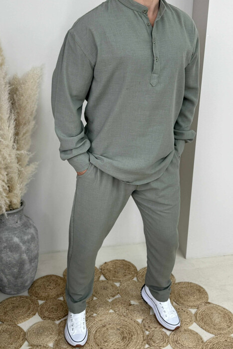 SHIRT+TROUSERS ONE COLOR MEN SET GREEN/JESHILE - 3