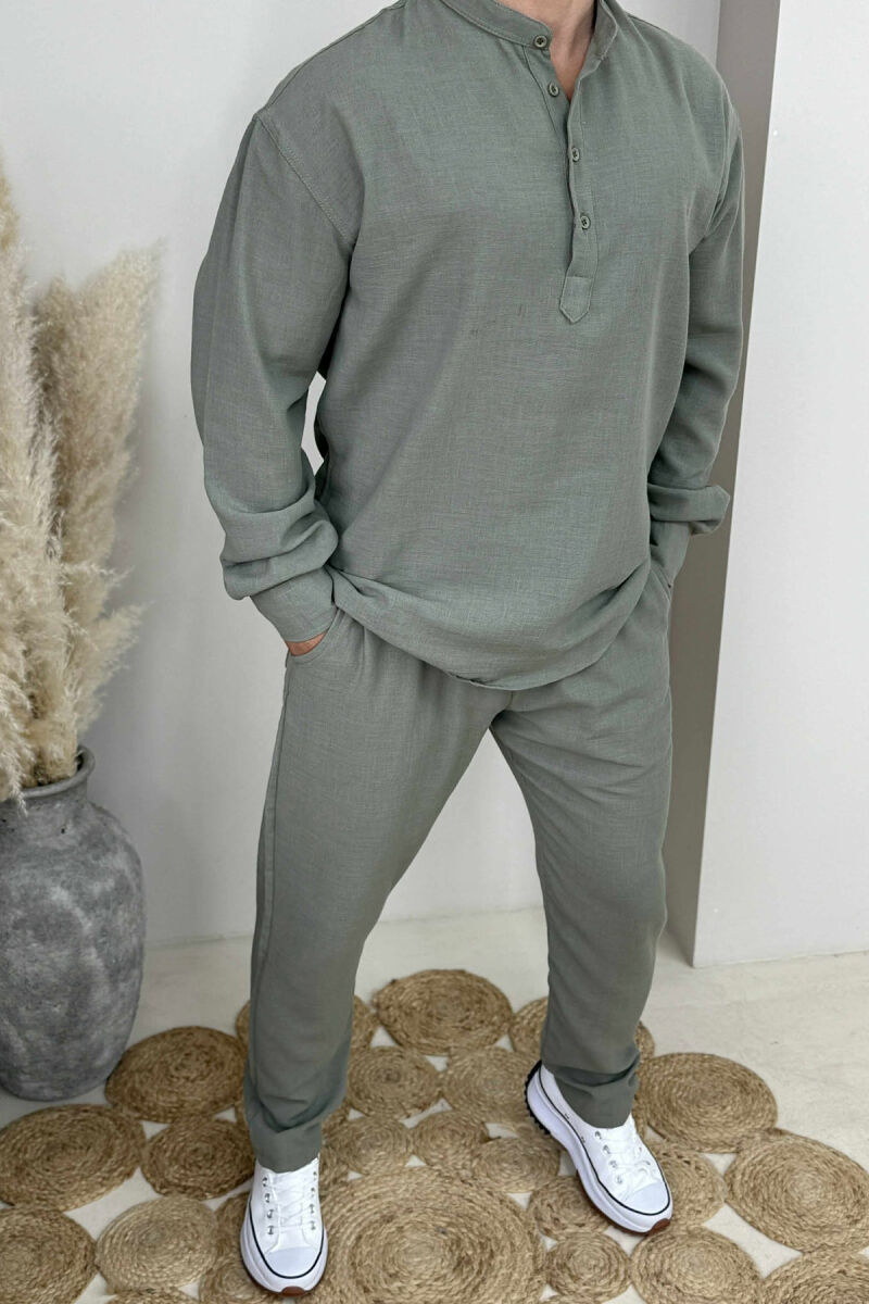 SHIRT+TROUSERS ONE COLOR MEN SET GREEN/JESHILE - 3