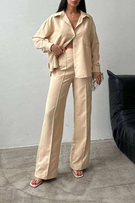SHIRT+TROUSERS ONE COLOR WOMAN SET BEIGE/BEZHE TWO-PIECE
