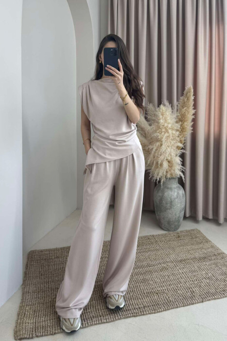SHIRT+TROUSERS ONE COLOR WOMEN SET BEIGE/BEZHE 