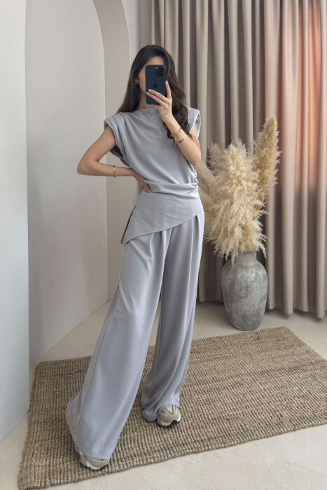 SHIRT+TROUSERS ONE COLOR WOMEN SET LIGHT GREY/GZ 