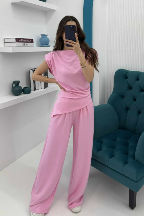 SHIRT+TROUSERS ONE COLOR WOMEN SET PINK/ROZE 