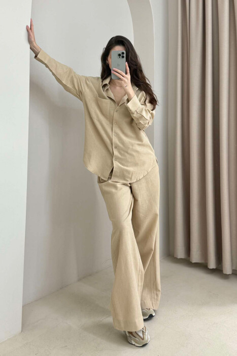 SHIRT+TROUSERS POCKET WOMAN SET BEIGE/BEZHE 